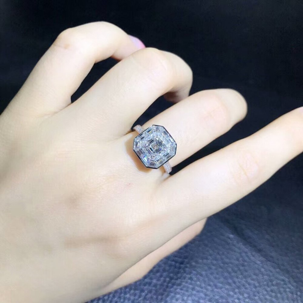 😍Luxury Engagement Clear Gem CZ Large Square Noble Thin Wedding Ring, K864 - Picture 3 of 9
